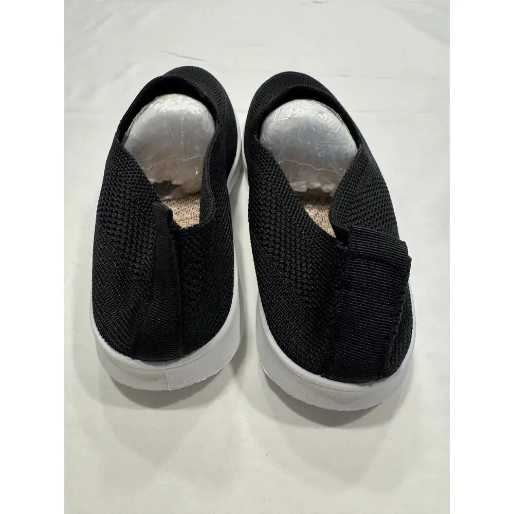 Women's Breathable Mesh Knitted Slip-On Walking Casual Sneaker Shoes 36 Black‎
